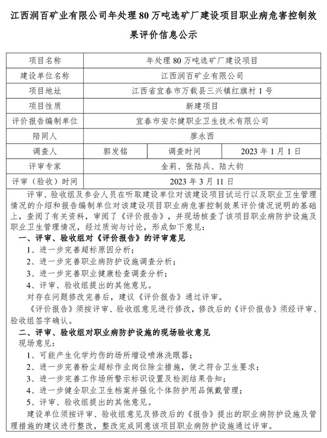 江西潤百礦業(yè)有限公司年處理80萬噸選礦廠建設(shè)項(xiàng)目職業(yè)病危害控制效果評價(jià)信息公示-1.jpg